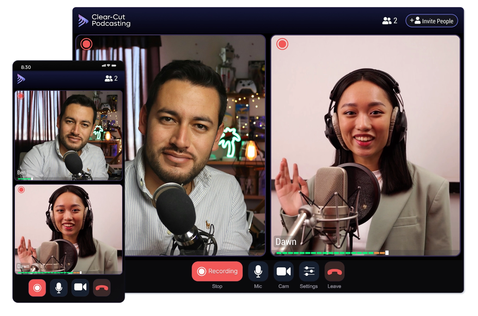 Clear-Cut Podcasting recording interface preview